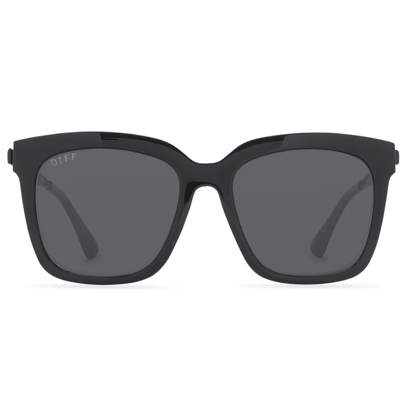 DIFF Hailey Sunglasses Shiny Black Frames Grey Lenses Square NWT - Picture 2 of 12